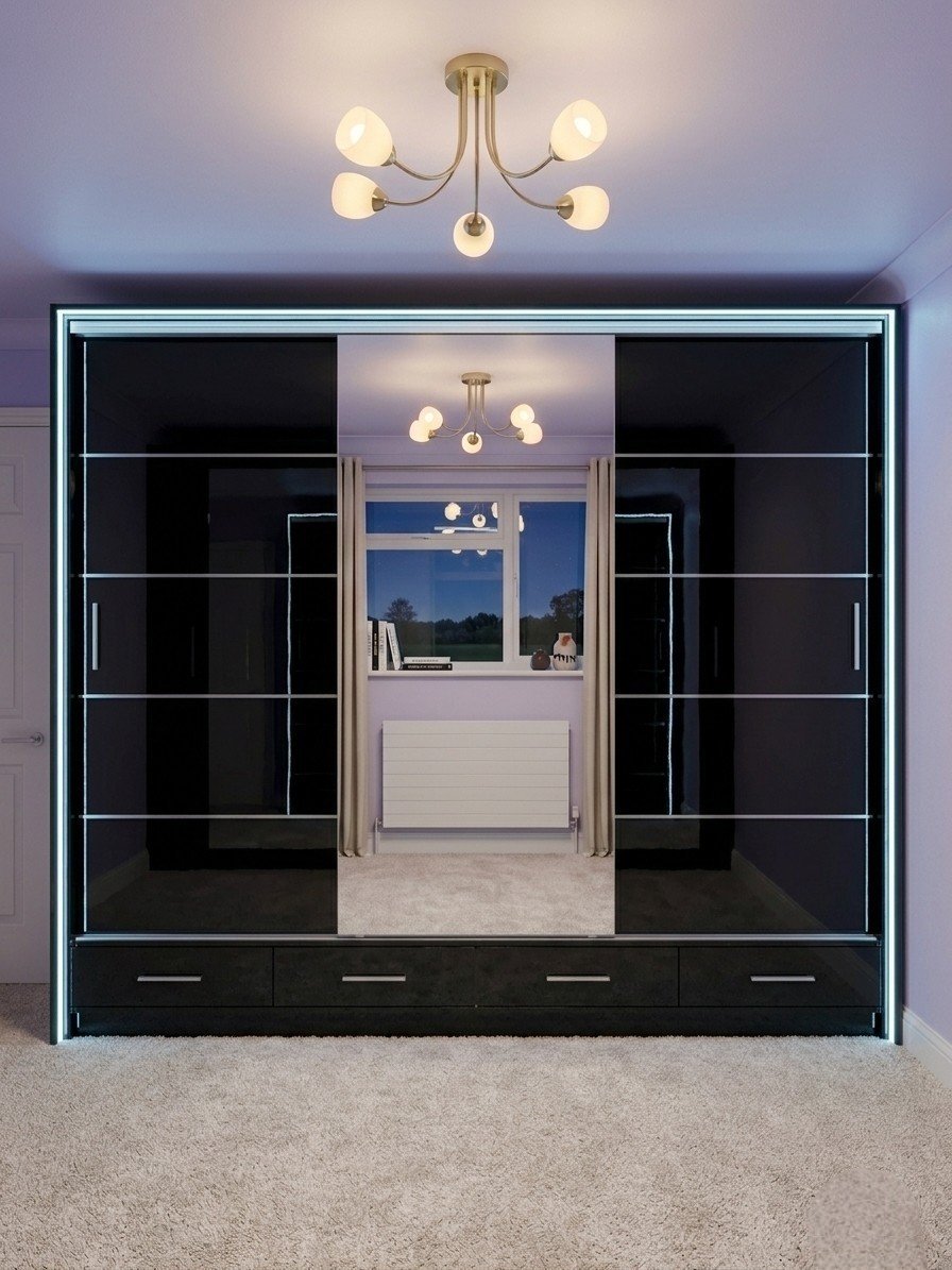 Centre Mirror 3-Door High Gloss Wardrobe