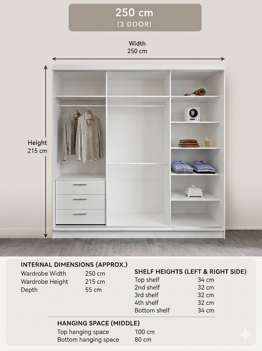 Centre Mirror 3-Door Matte Wardrobe